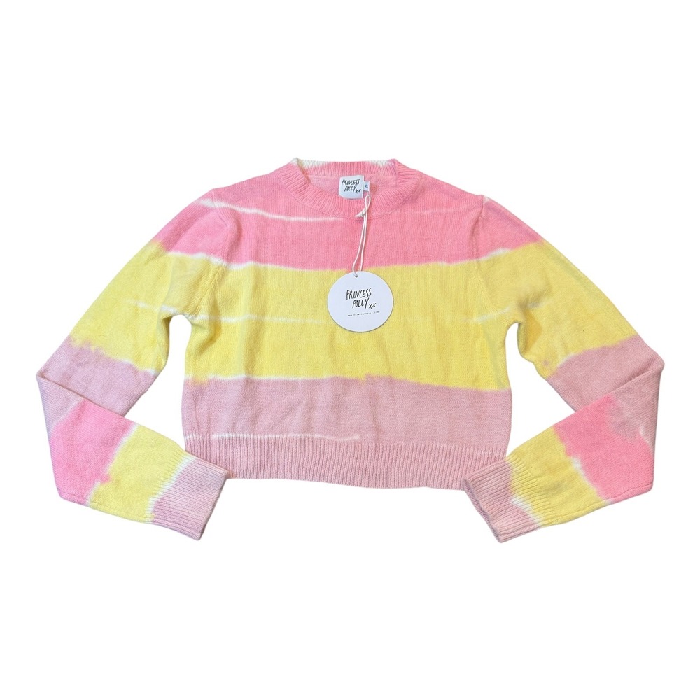Princess Polly Heidi Set Pink Yellow Striped Knit Cropped Sweater‎ XS/S